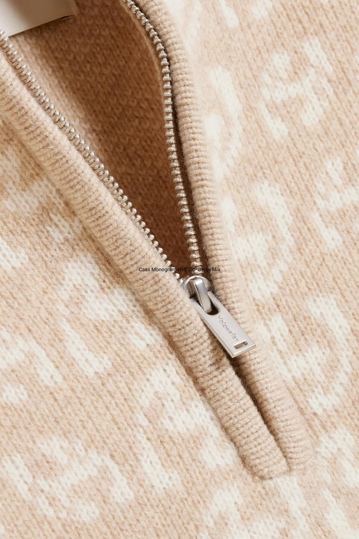 Cass Monogram Half Zip- Beige Mix