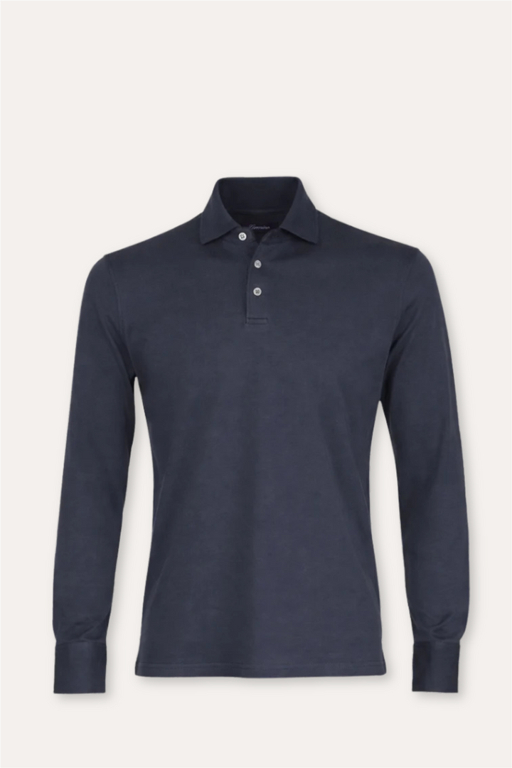 Theo Jersey Cotton Long Sleeve Polo Navy