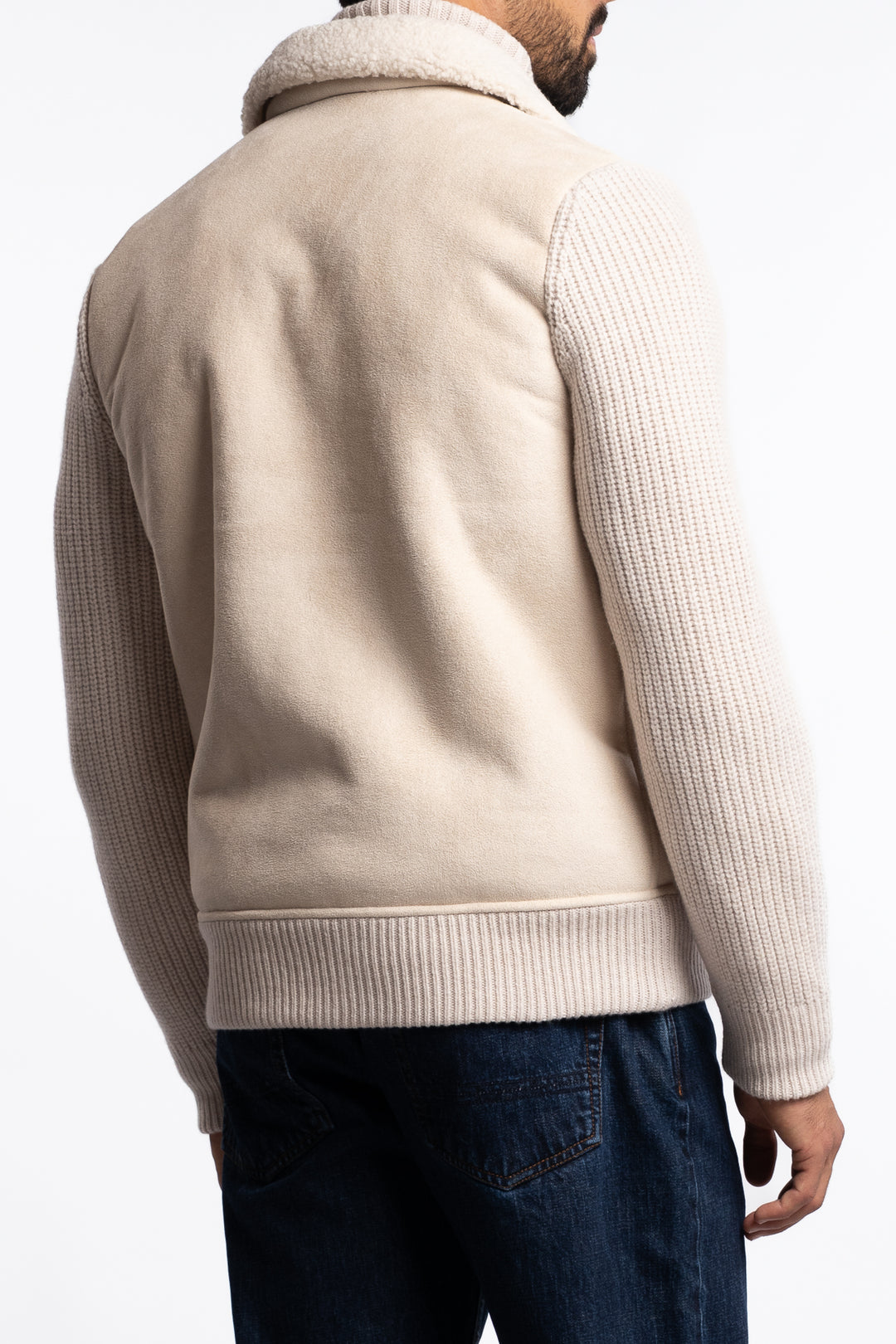 Eco-Mouton Jacket With Knit Sleeves Cream