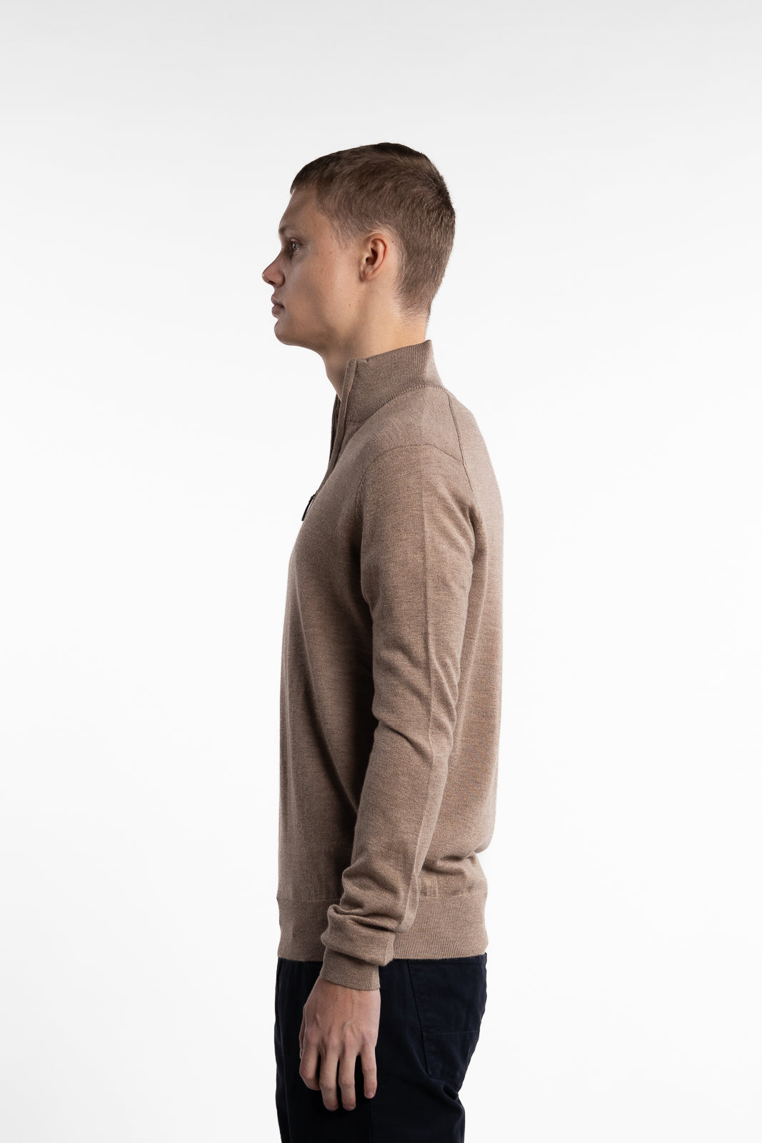 Knitted Wool Cashmere Half-Zip Light Brown