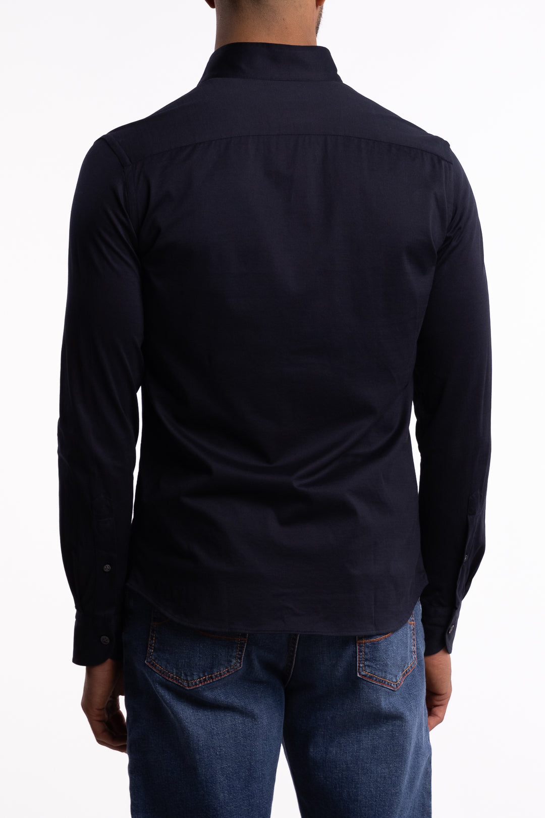 No Collar Cotton Shirt Navy
