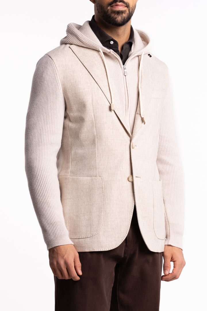 Knitted Hooded Wool Blazer Beige