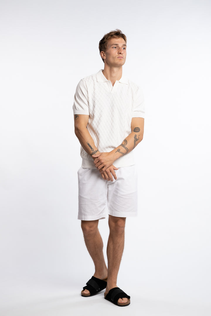 Mirza Cableknit Polo T-Shirt White