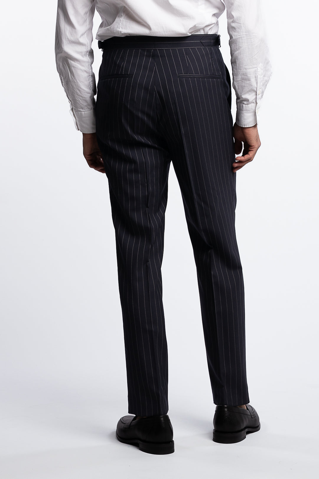 Delon Wool Regular Fit High Waist Pinstripe Trousers Black