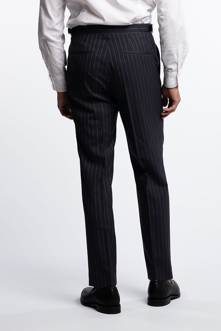 Delon Wool Regular Fit High Waist Pinstripe Trousers Black