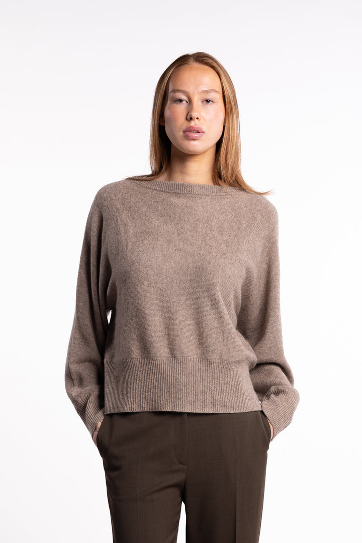 Wool Yak Boatneck Sweater- Taupe Beige
