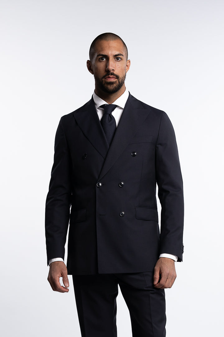 Farris Regular Fit Double Breasted Wool Blazer Dark Navy