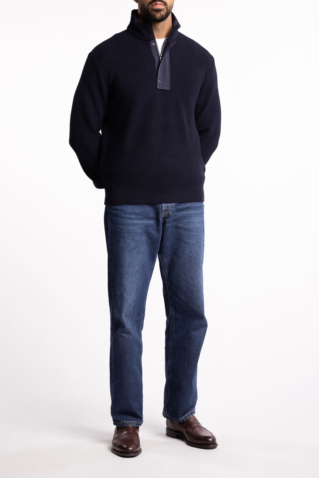 Bio Viscose Half Zip Sweater With Typhoon Details Navy