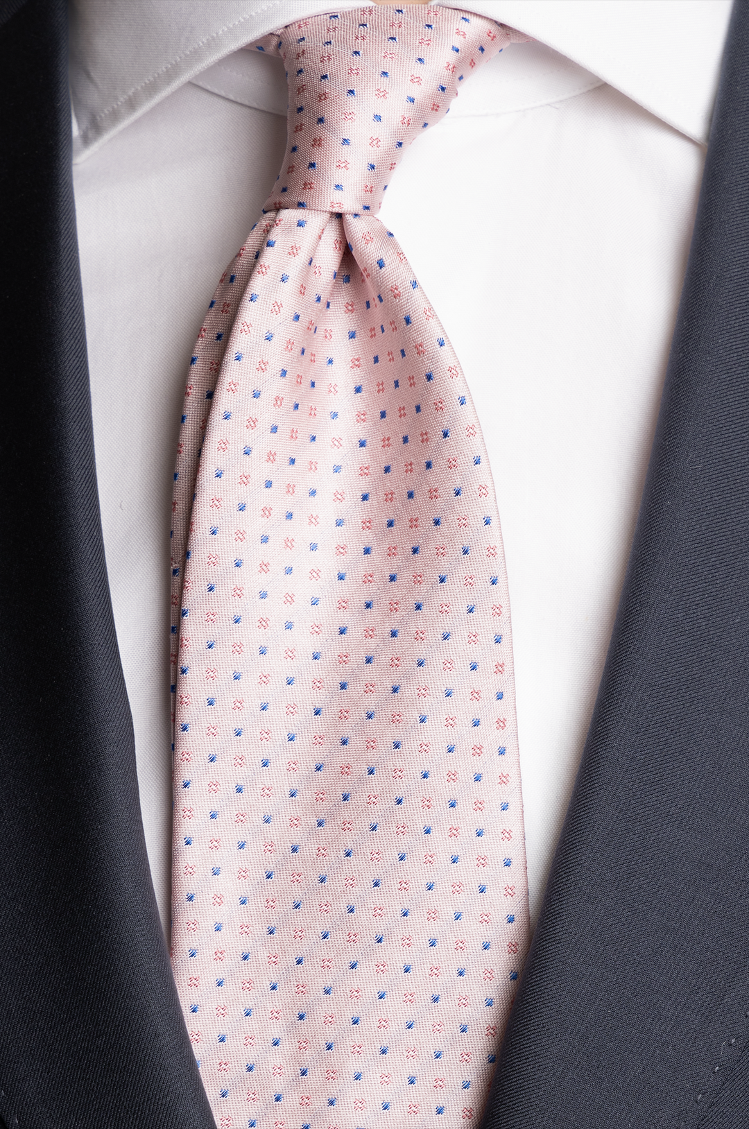Silk Woven Tie Pink With Blue/Pink Dots