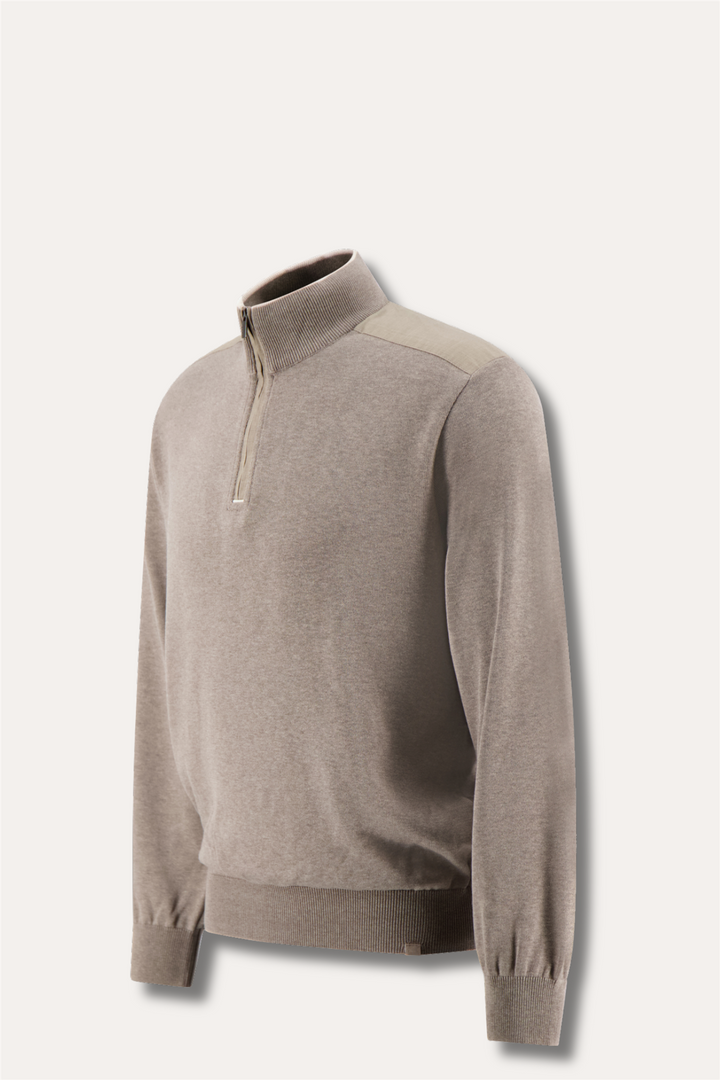 Knitted Silk/Cotton Zipped Sweater Brown