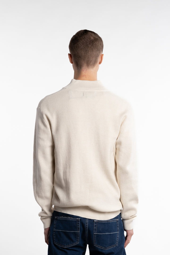 Oscar Half-Zip Knitted Jumper Ecru Melange