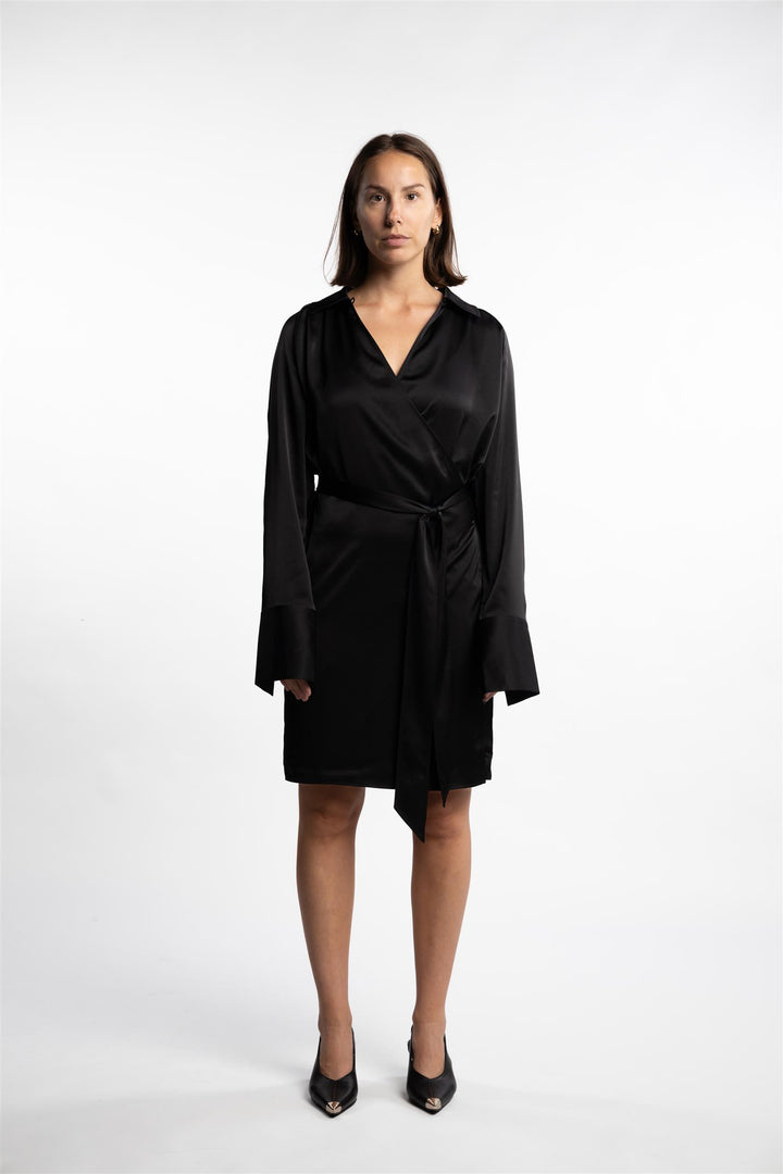 Wrap Shirt Dress- Black