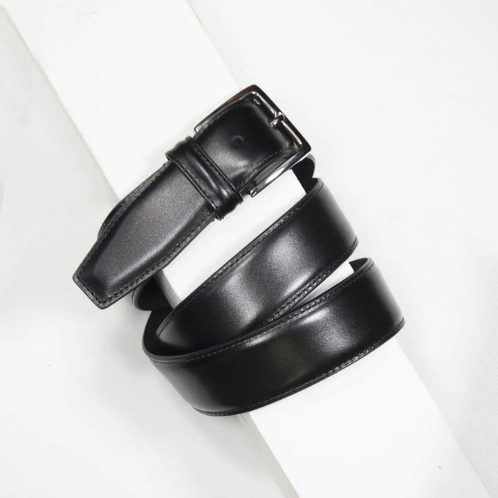 Classic Stitched Leather Belt Black 3,5 cm
