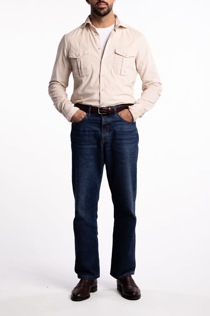 Slimline Corduroy Double Pocket Shirt Off-White