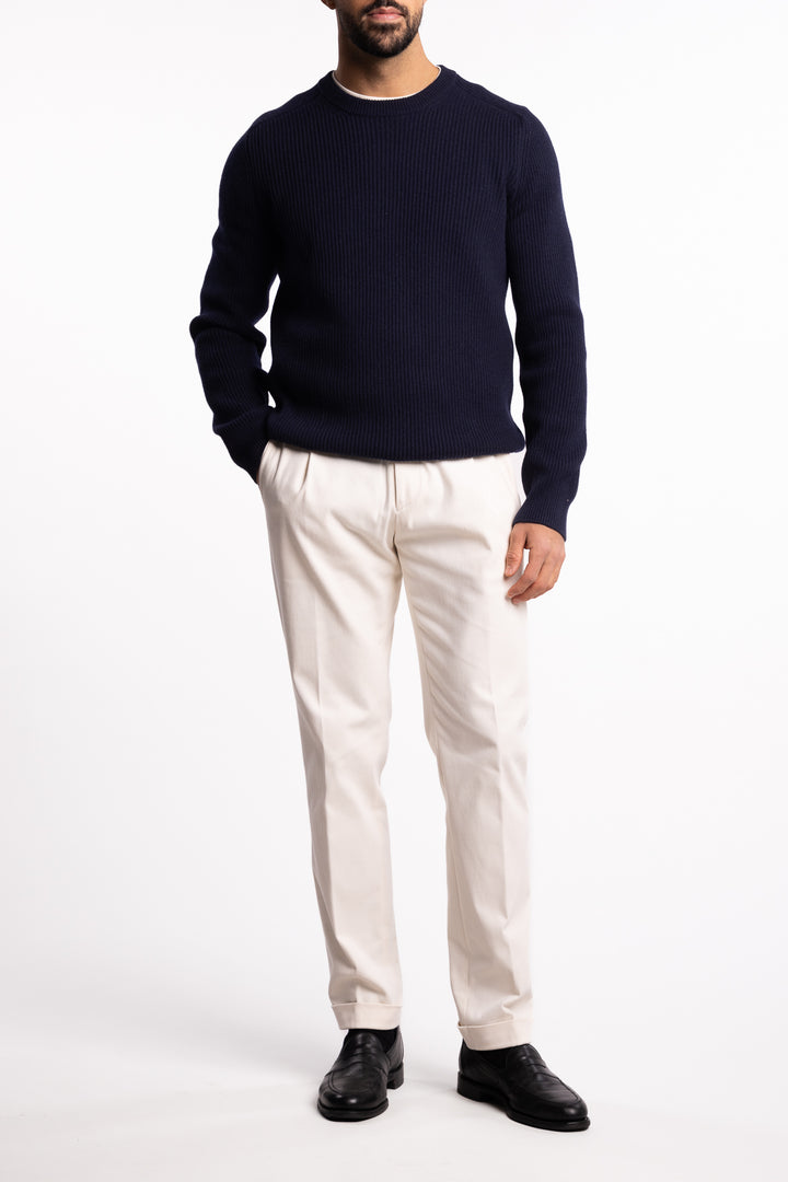 Fisherman´s Rib Virgin Wool Crew Neck Navy