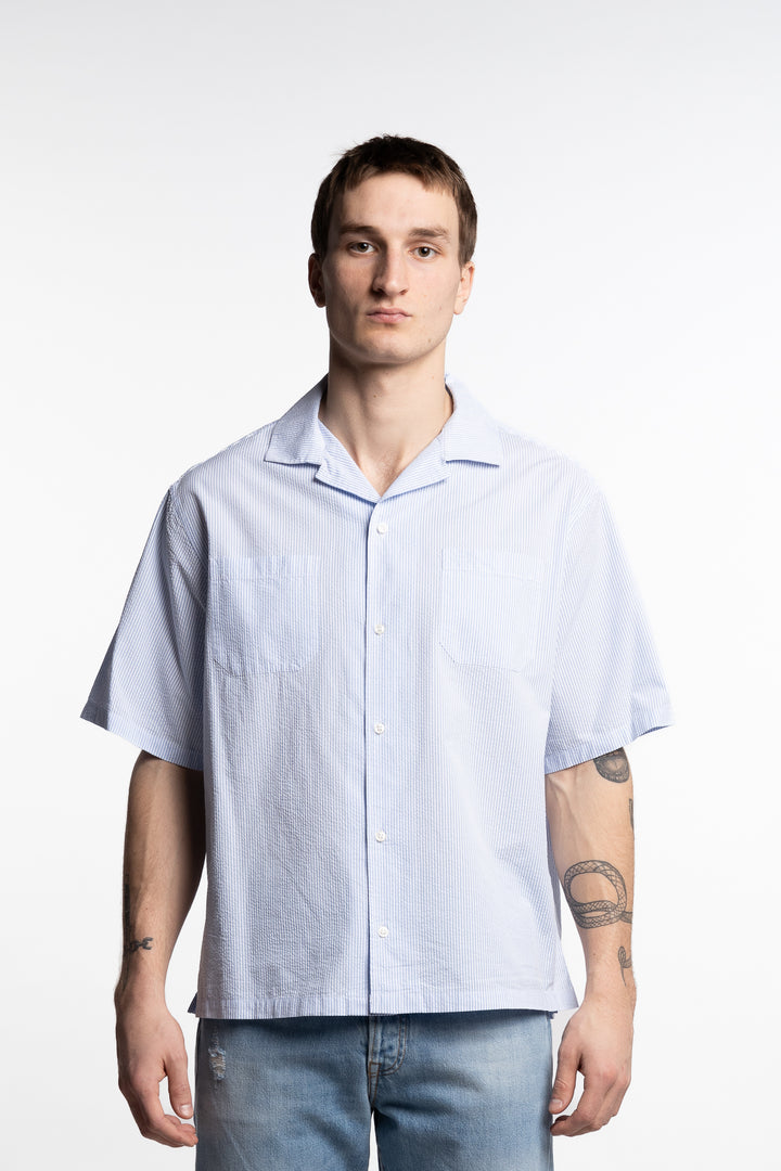 Riviera Seersucker Cotton Shirt Light Blue