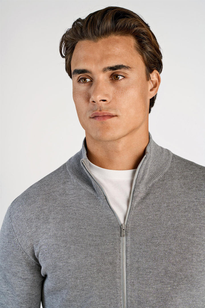 Ecovero Zip Cardigan Grey Stone Mix