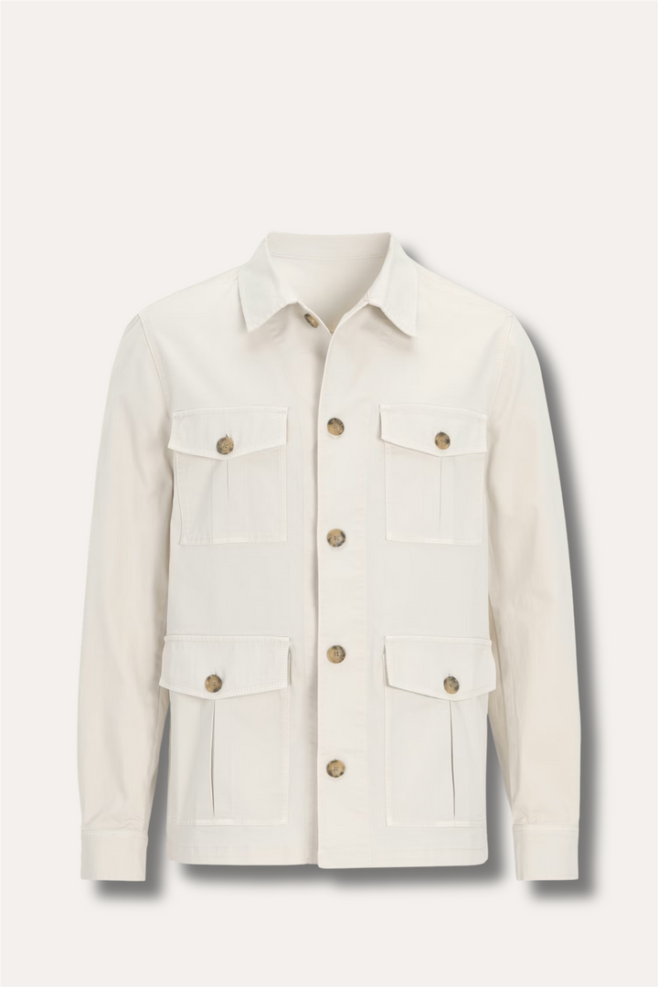 Regular Fit Safari Overshirt Bomullstwill Creme White