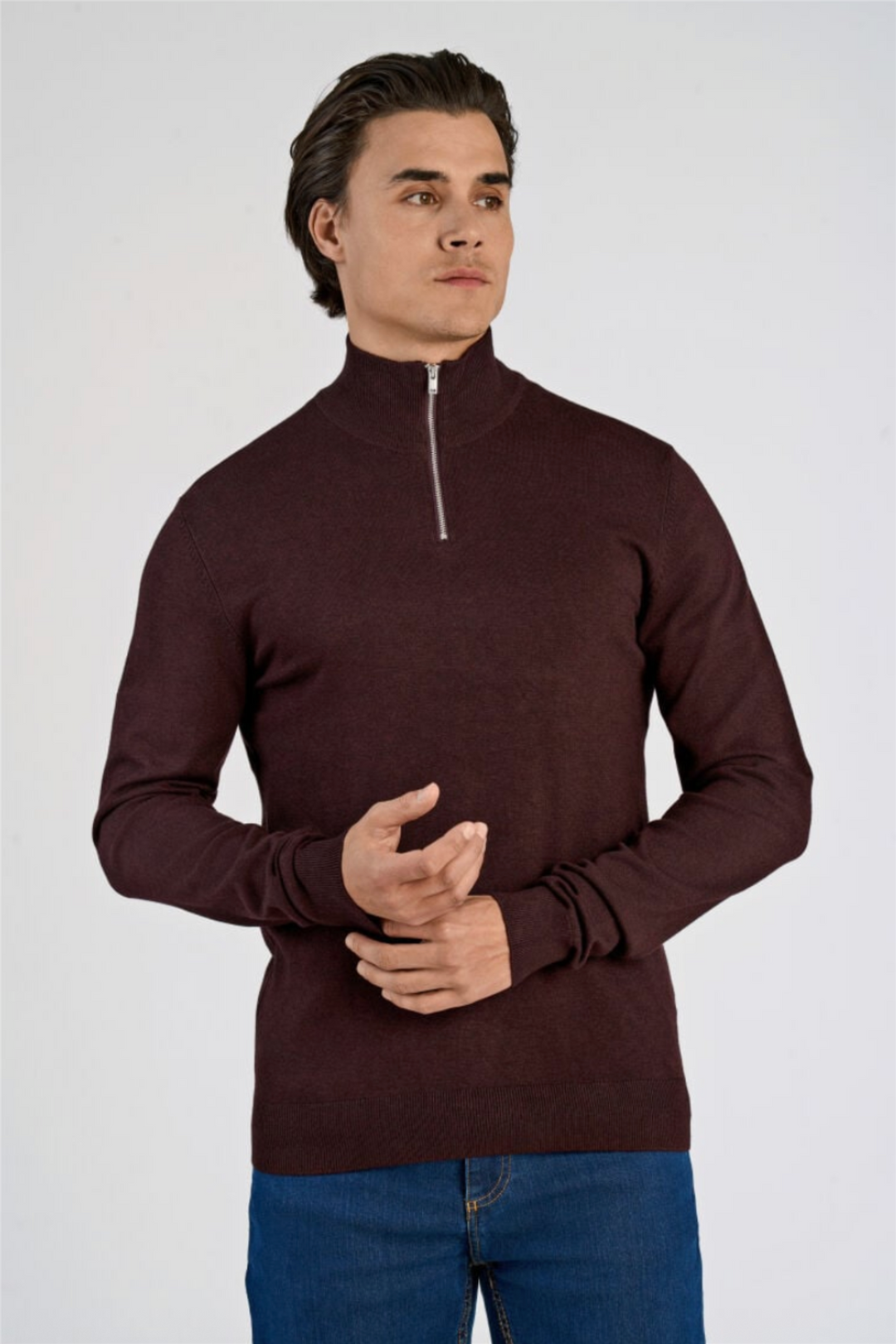 Ecovero Half-Zip Knit Black Cherry Mel