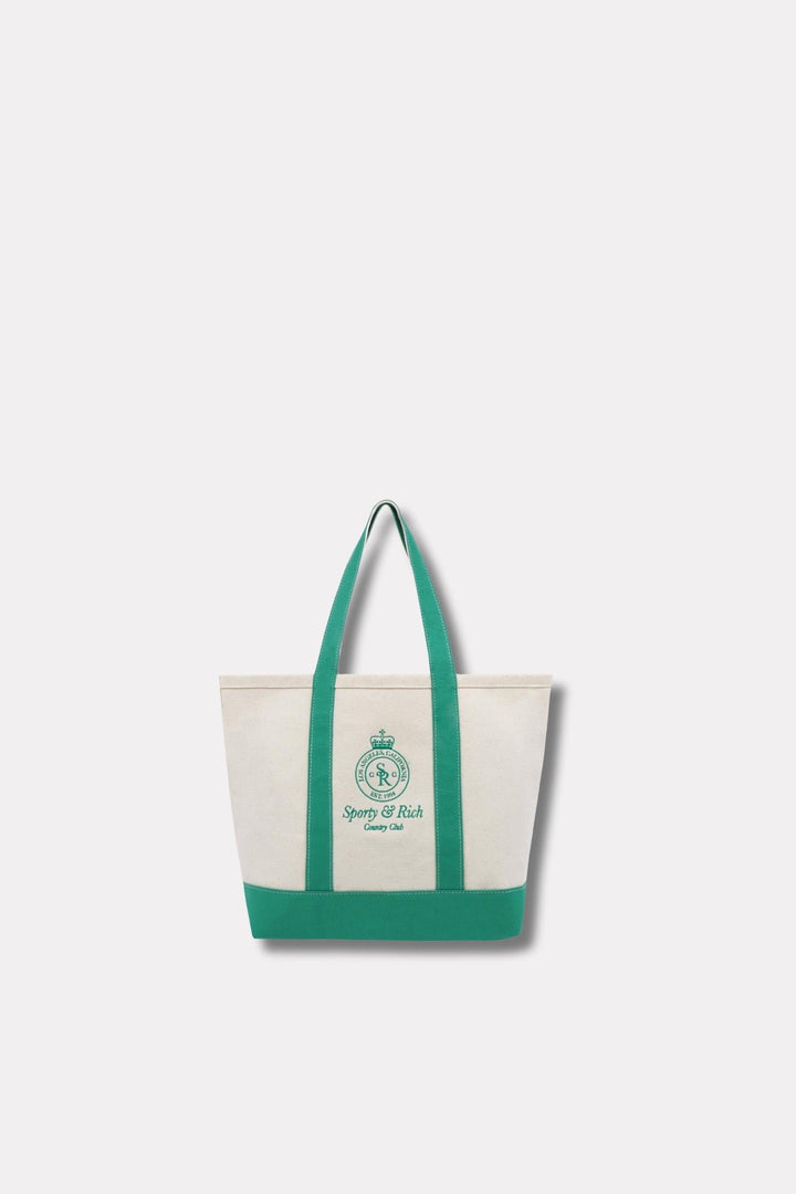 Crown Logo Embroidered Two Tone Tote Bag- Natural/Verde