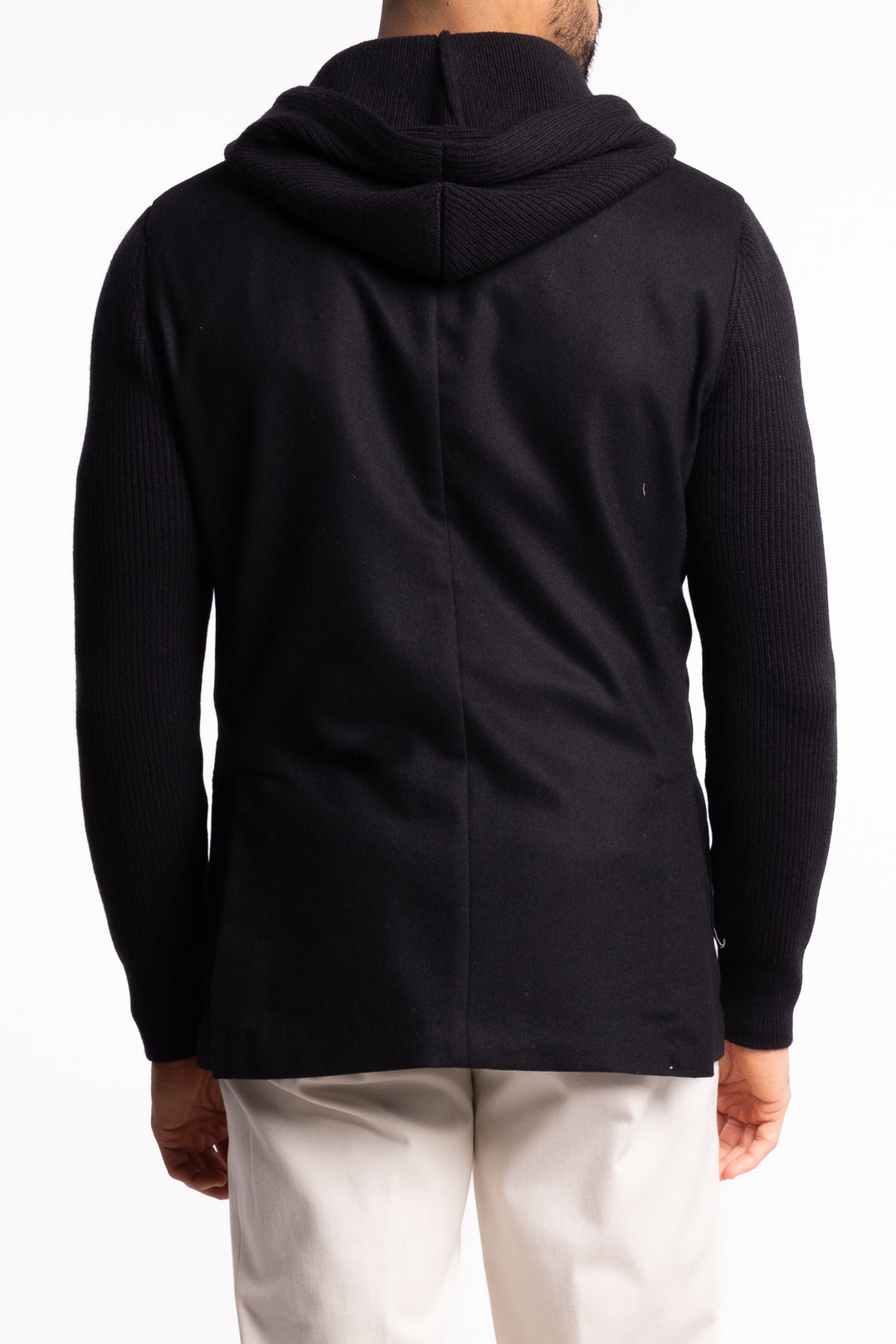 Knitted Hooded Wool Blazer Black