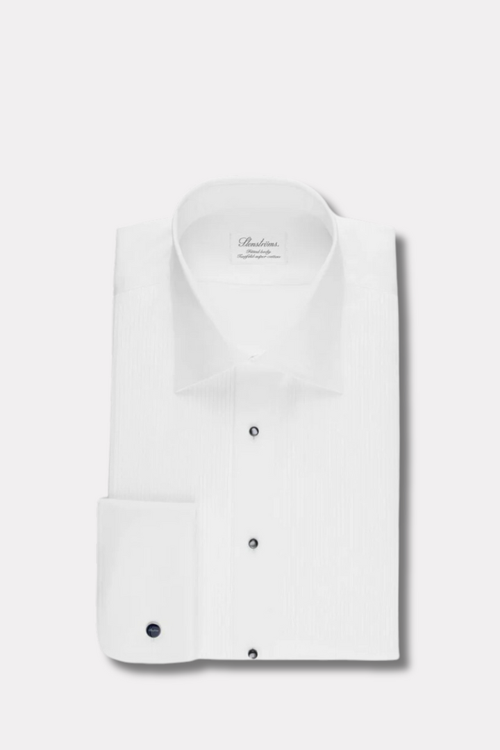 Fitted Body Pleated Smoking Shirt White