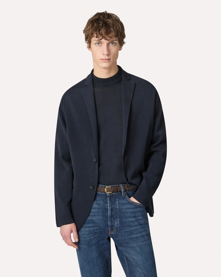 Single-Breasted Knit Jacket Blue