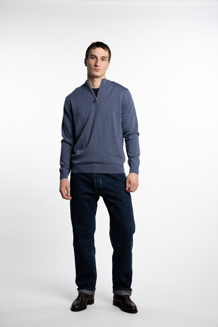 Merino Wool Half Zip Blue