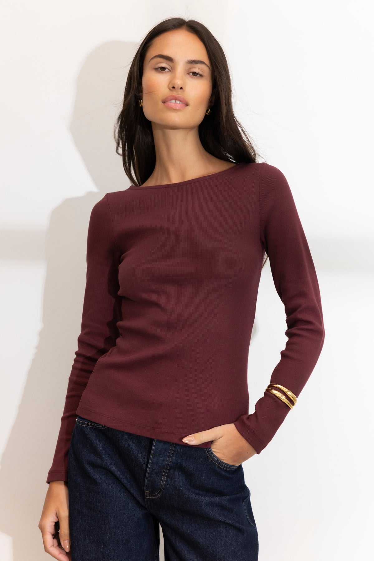 Petronella Rib Boatneck - Deep Plum
