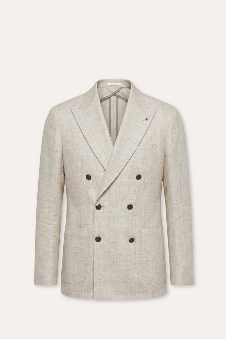 Linen/Wool Double Breasted Blazer Light Beige