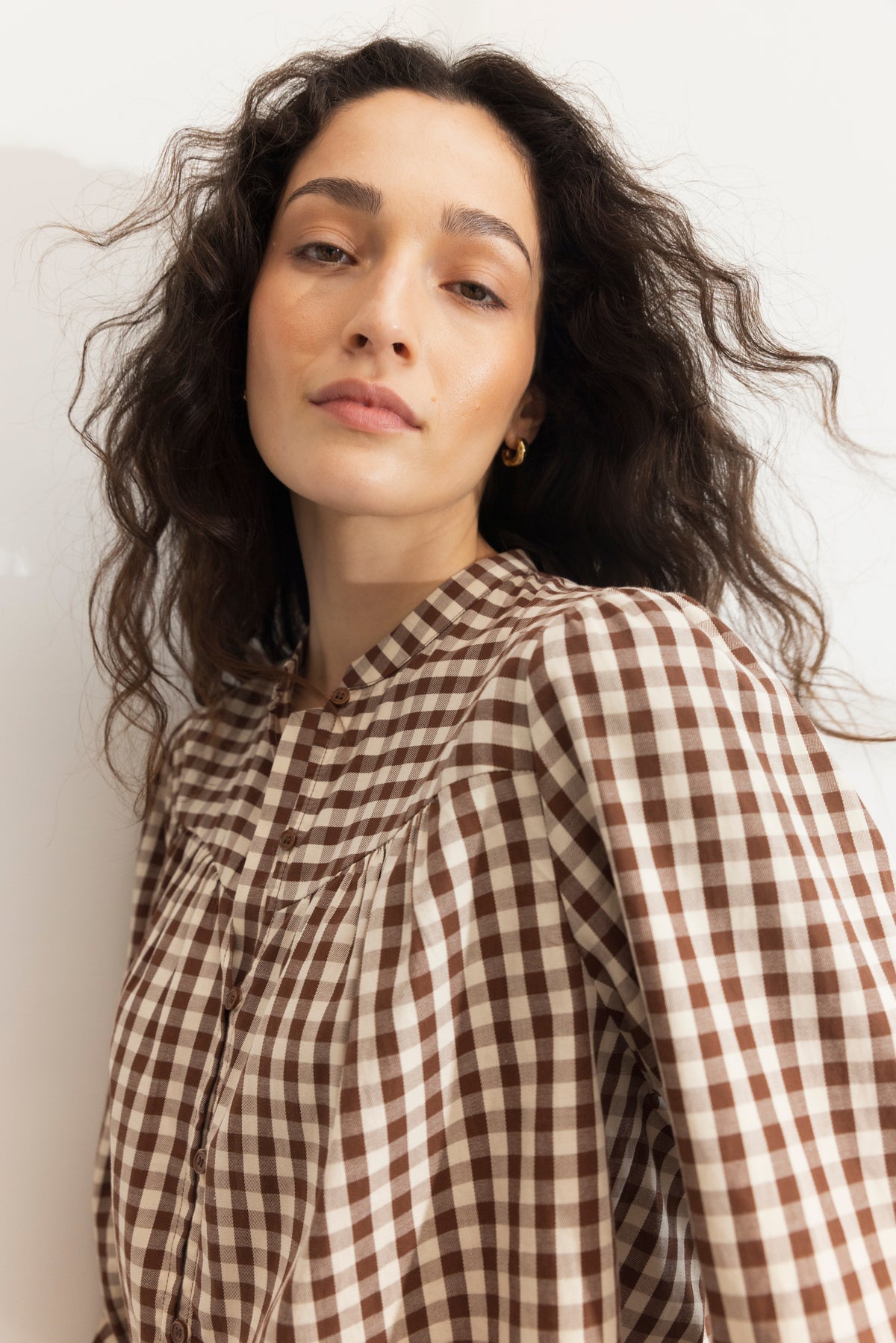 Camilla Pihl Bellier Blouse Brown Check - modellbilde detalj