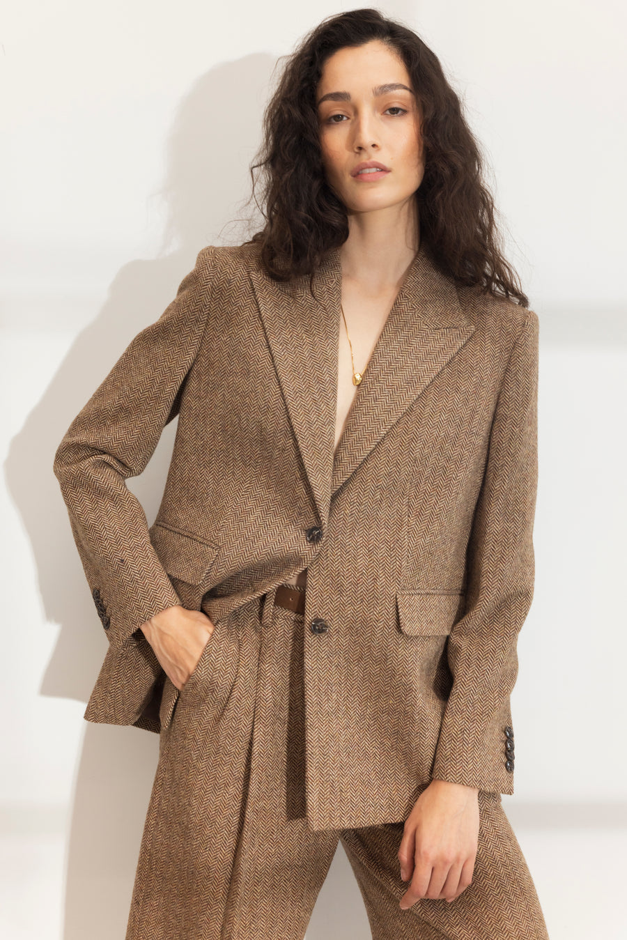 Ava Herringbone Trouser - Cognac