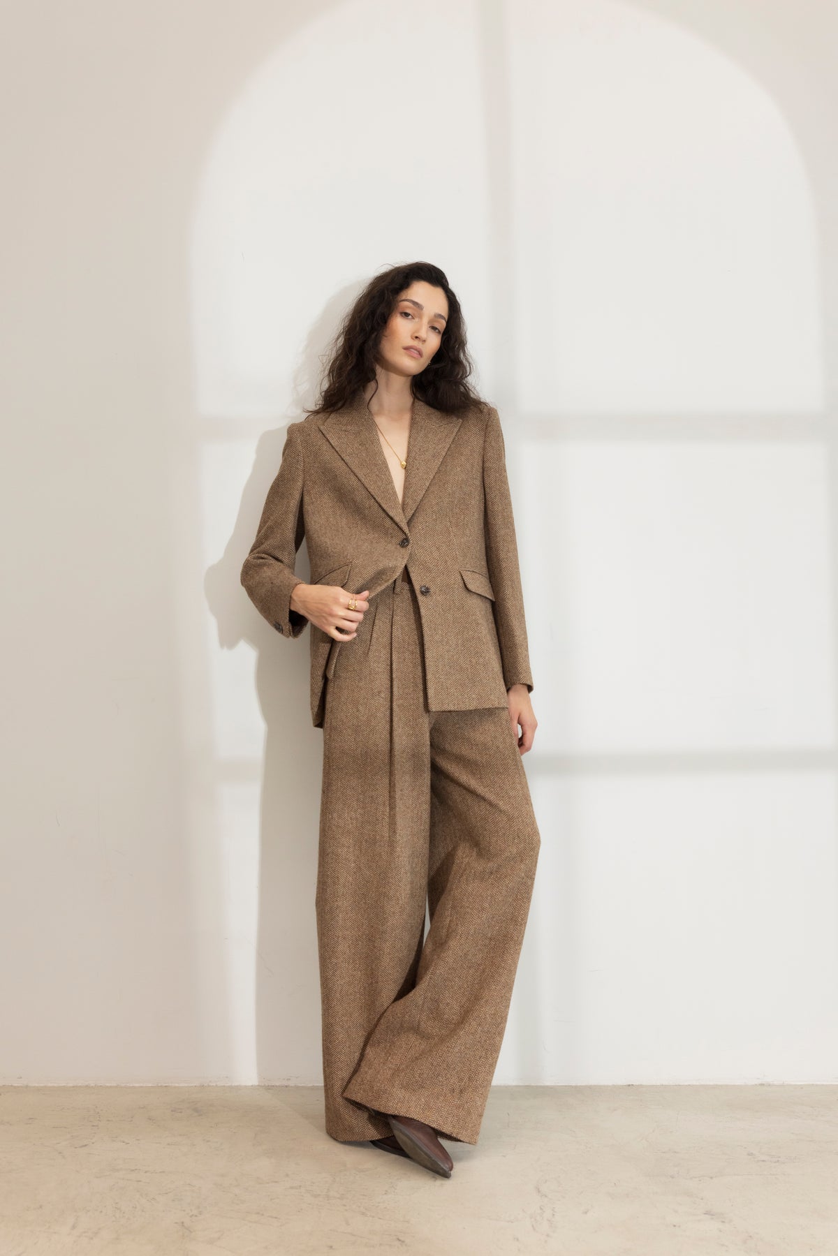 Ava Herringbone Trouser - Cognac