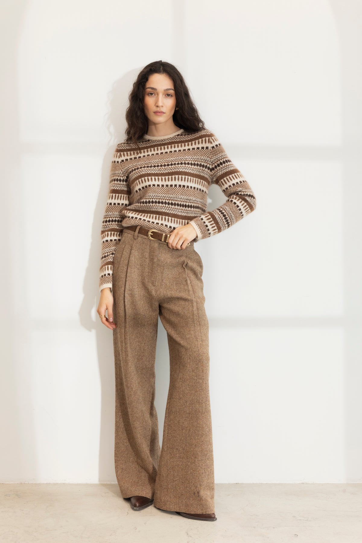 Ava Herringbone Trouser - Cognac