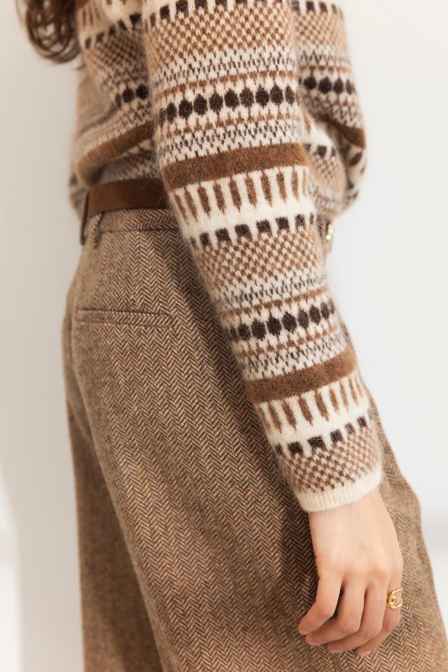 Ava Herringbone Trouser - Cognac