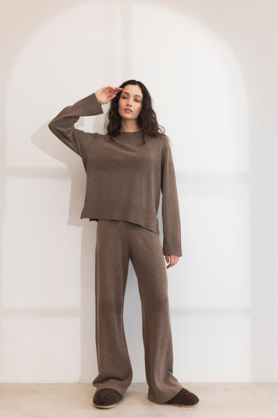 Talia Knit Trouser - Dark Taupe Melange