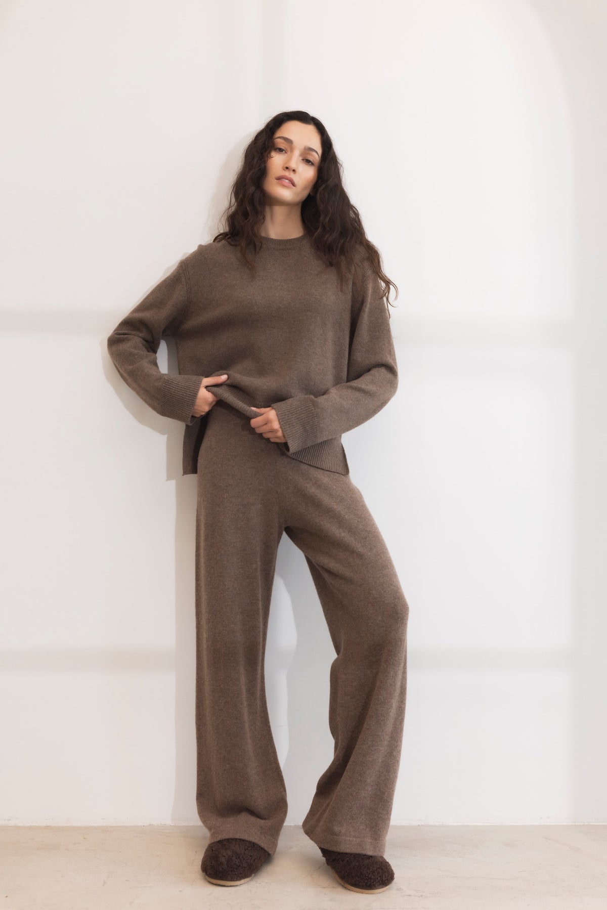 Talia Knit Trouser - Dark Taupe Melange