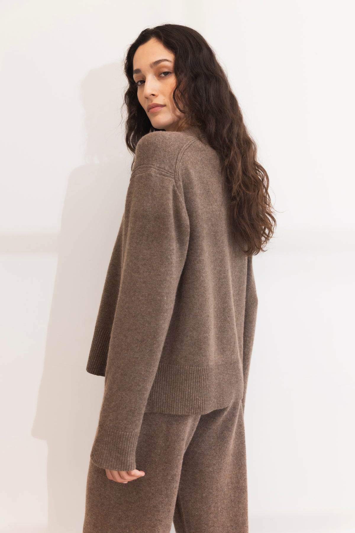Talia Knit Trouser - Dark Taupe Melange