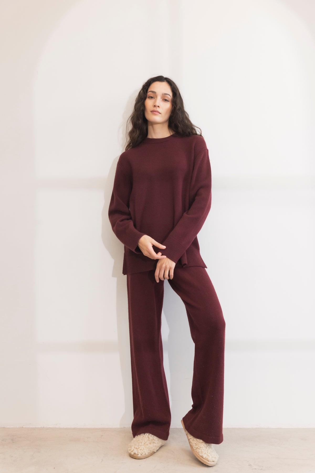Talia Knit Trouser - Deep Plum
