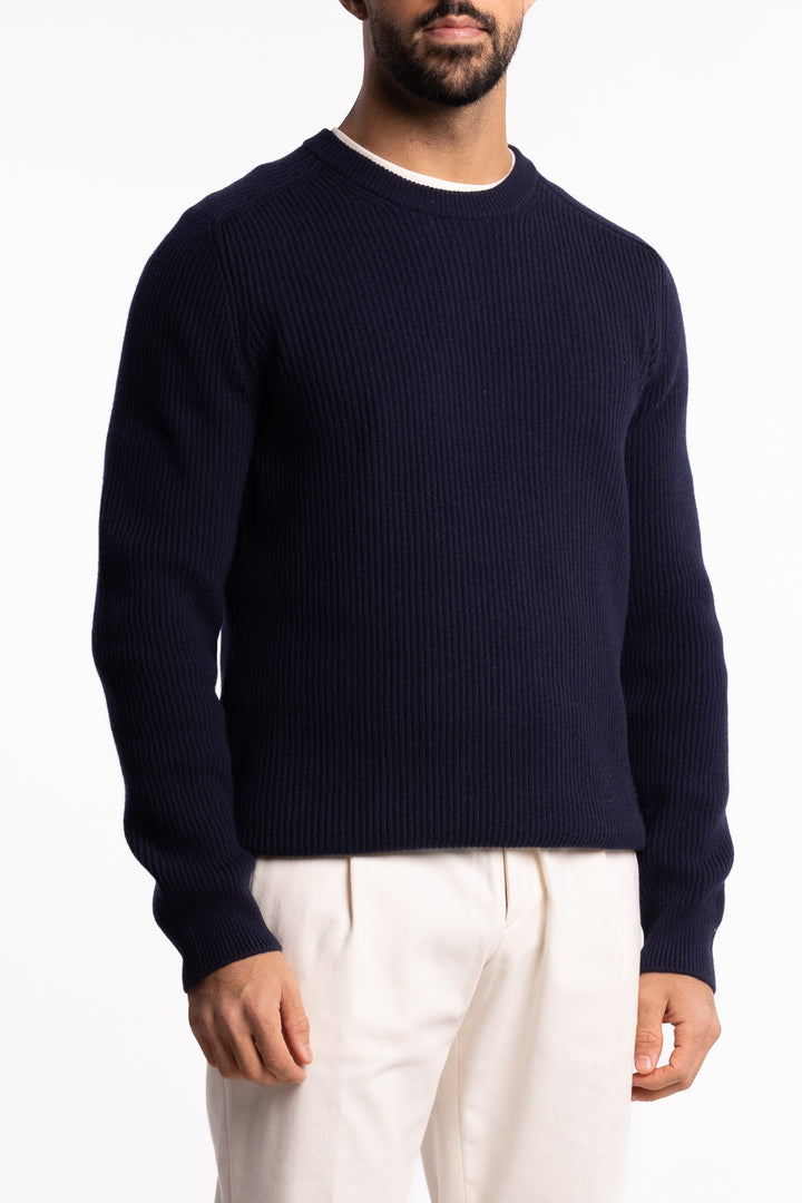 Fisherman´s Rib Virgin Wool Crew Neck Navy