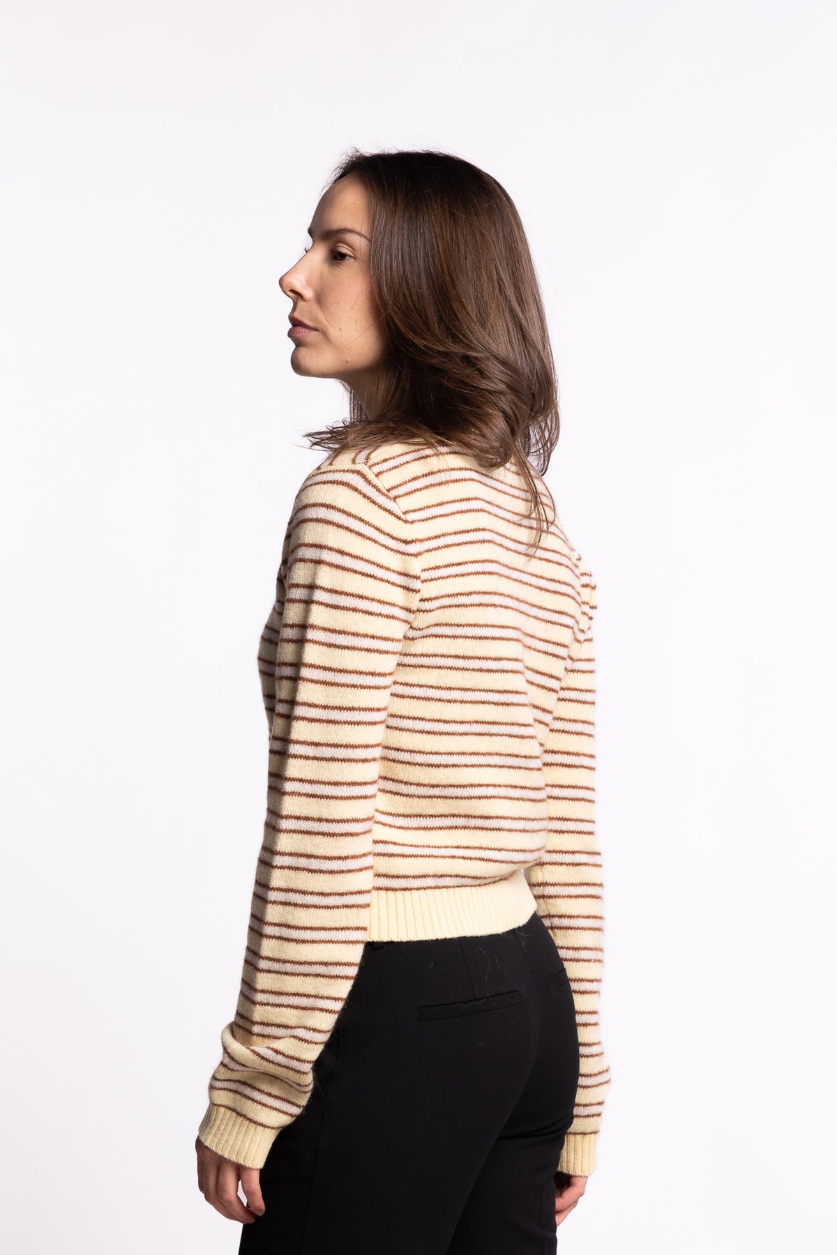 Stripe Wool Cardigan- Lt Yellow Stripe