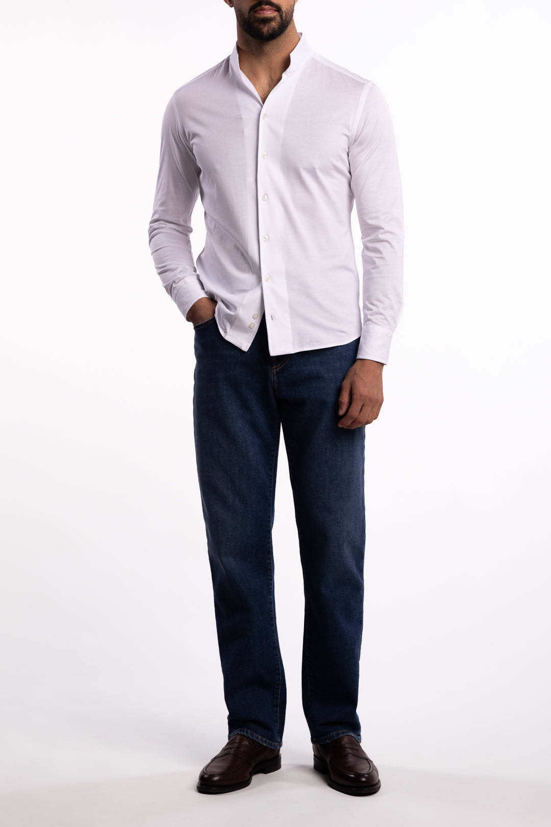 No Collar Cotton Shirt White
