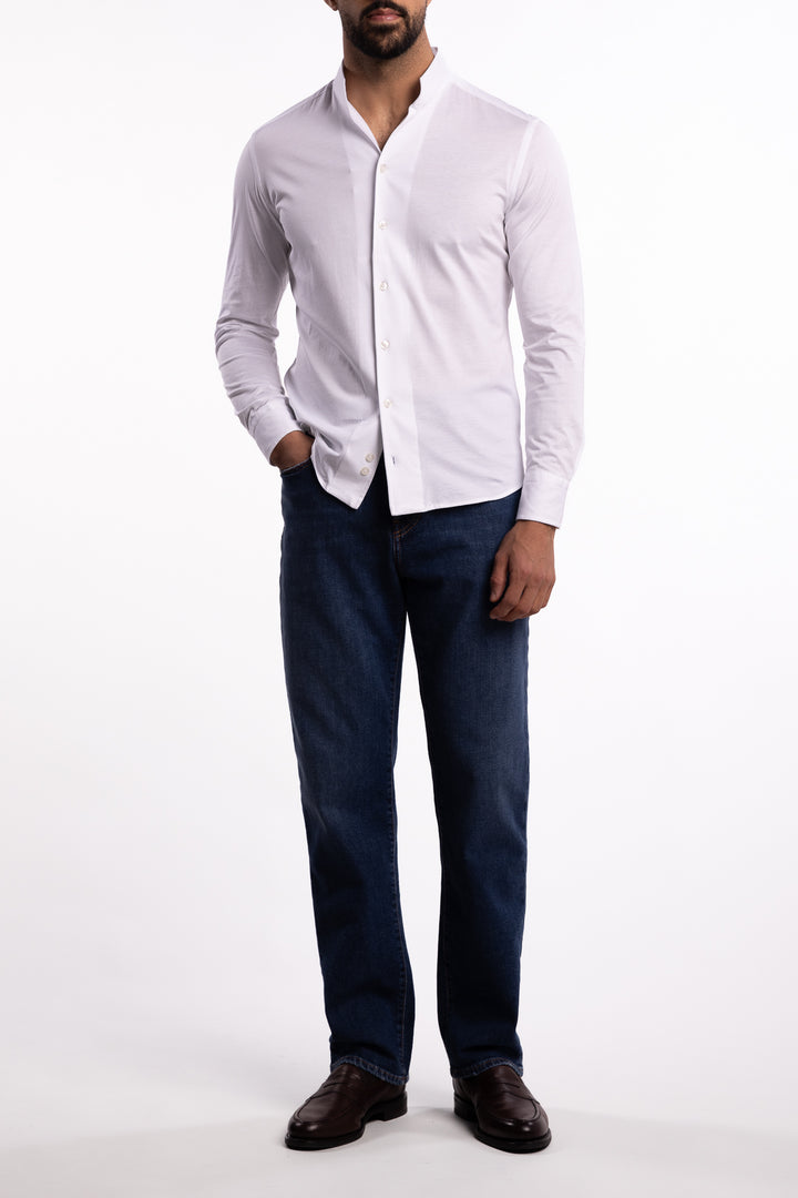 No Collar Cotton Shirt White