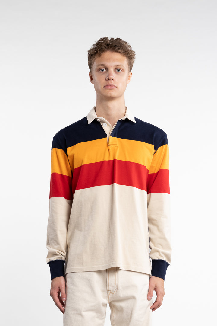 Cotton Rugby Shirt Navy/Yellow/Red Block Stripe