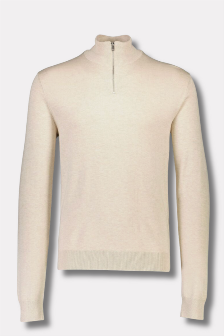 Ecovero Half-Zip Knit Off White Mel