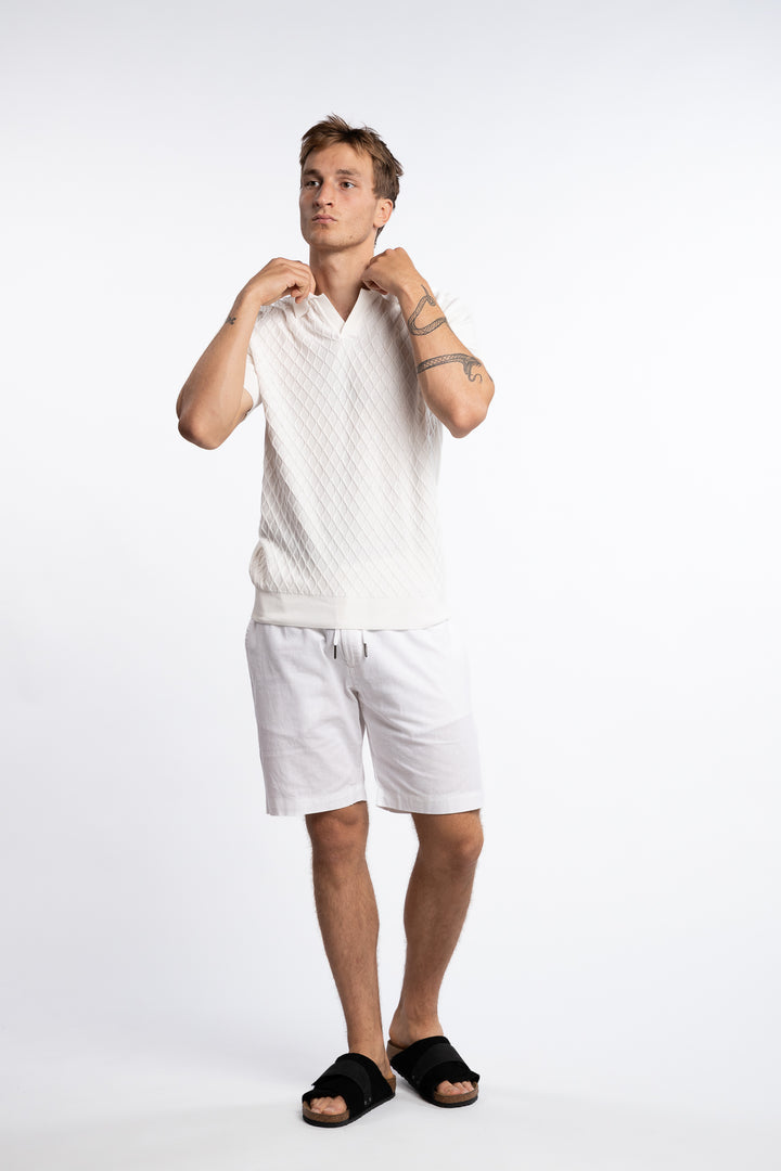 Mirza Cableknit Polo T-Shirt White