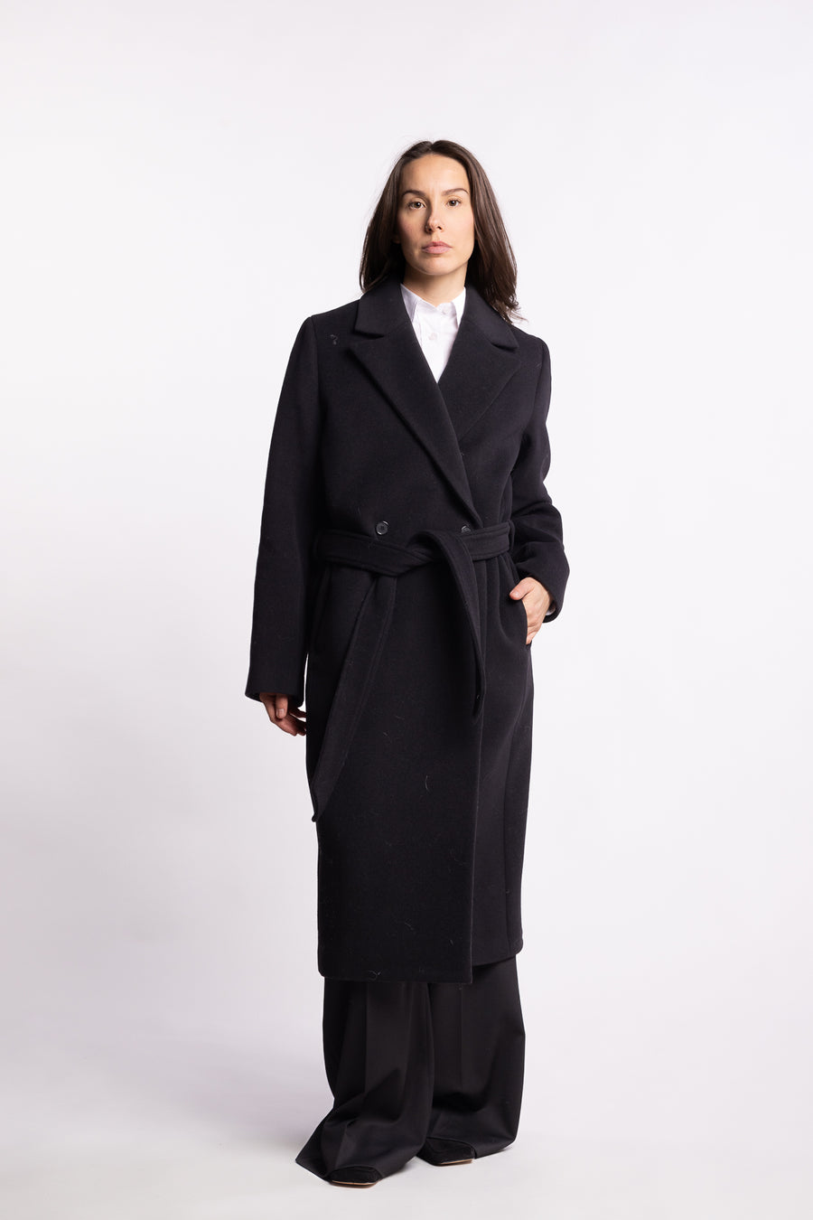 Charlotte Wool Belted Coat- Black