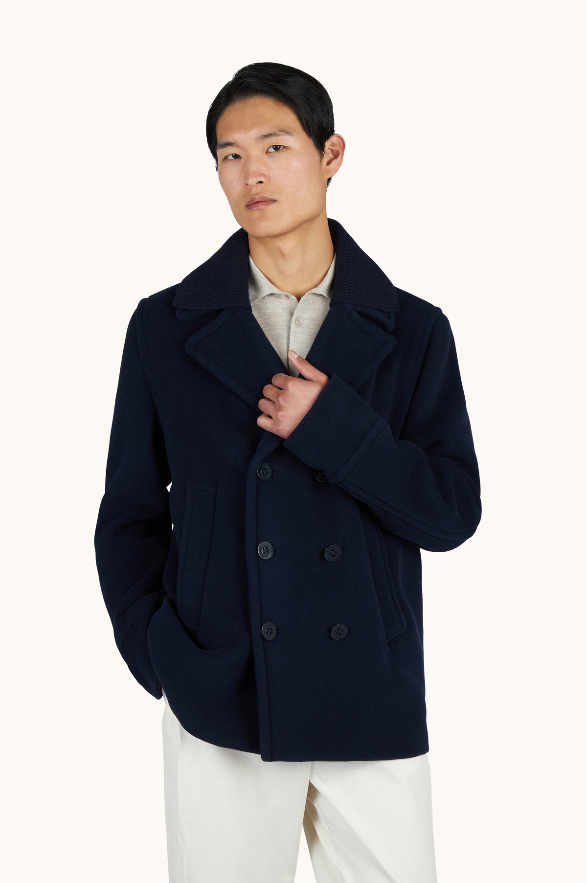 True Peacoat In Wool And Cashmere