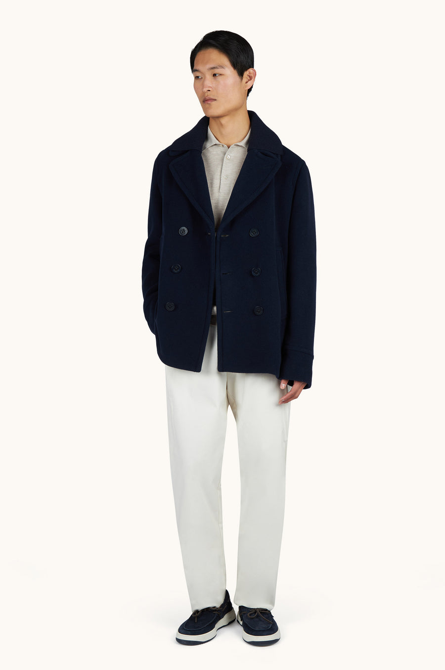 True Peacoat In Wool And Cashmere