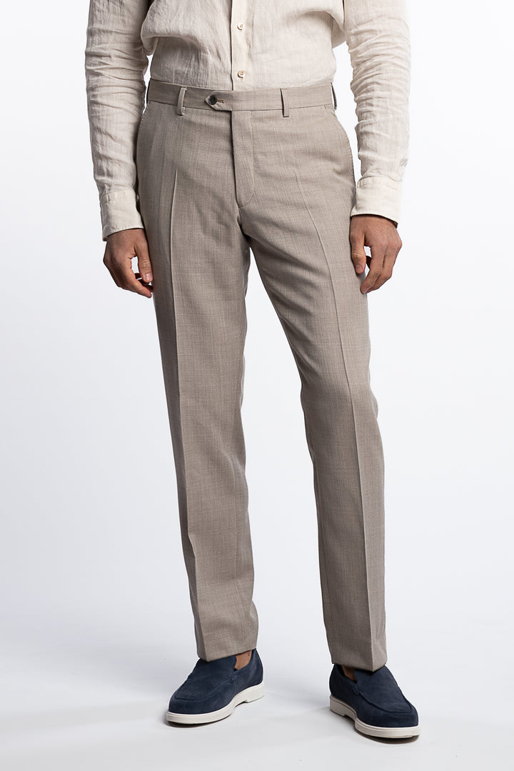 Dandy Slim Fit Structured Wool Trousers Beige